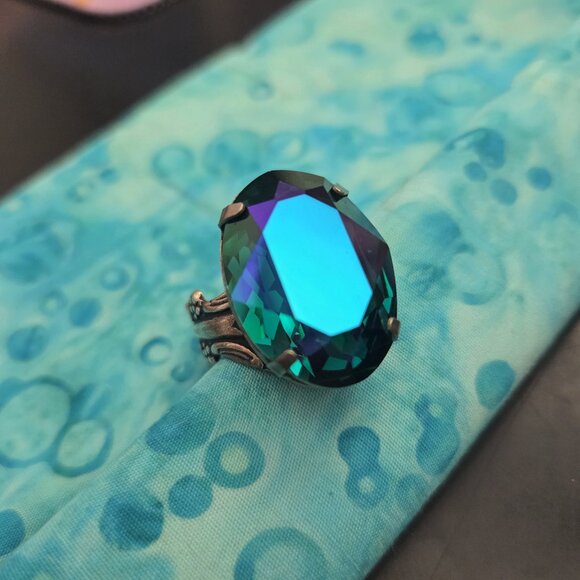 BellaLili Empress Maria Adjustable Silver Plated Swarovski Jewel Cocktail Ring - Picture 1 of 7